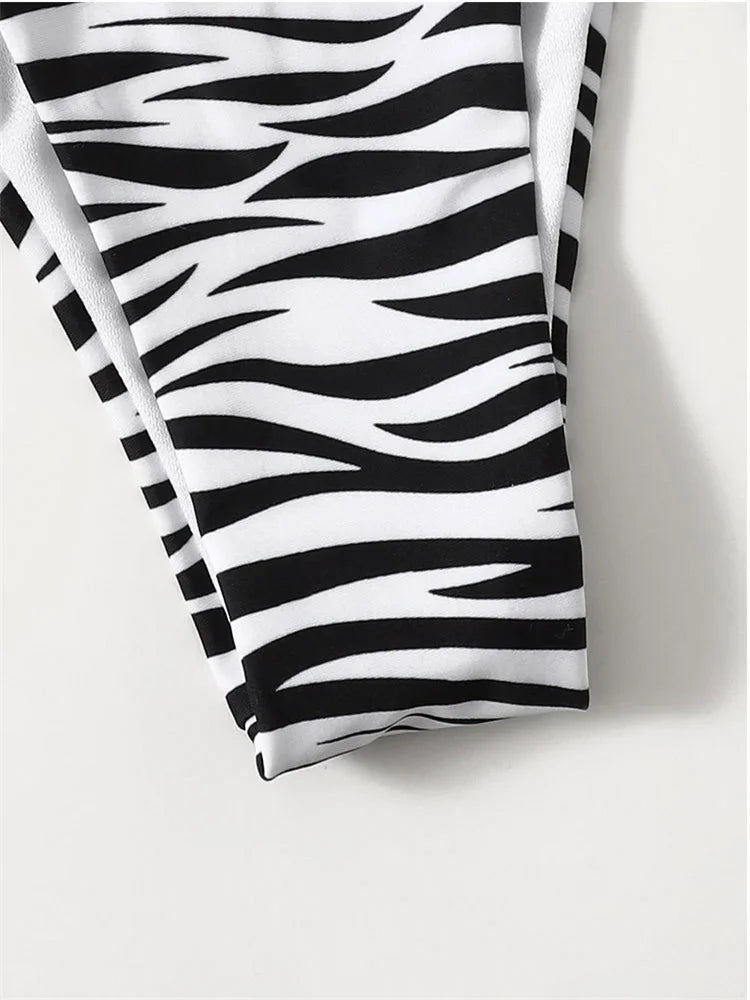 Sexy Zebra Striped Bikini Women Halter Push Up Triangle Swimsuit Brazilian Summer Bathing Suit Micro Swimwear 2025 Swimming Suit