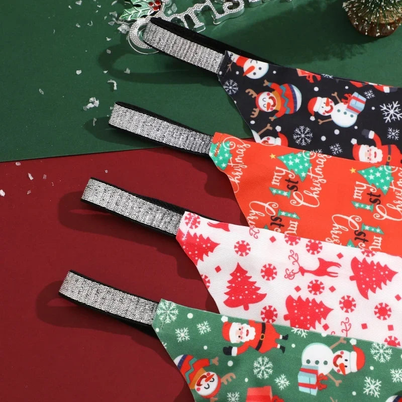 4Pcs Christmas Print Underwear Breathable Shiny Belt Thong Women Skin-friendly Fashionable Casual Christmas Gifts