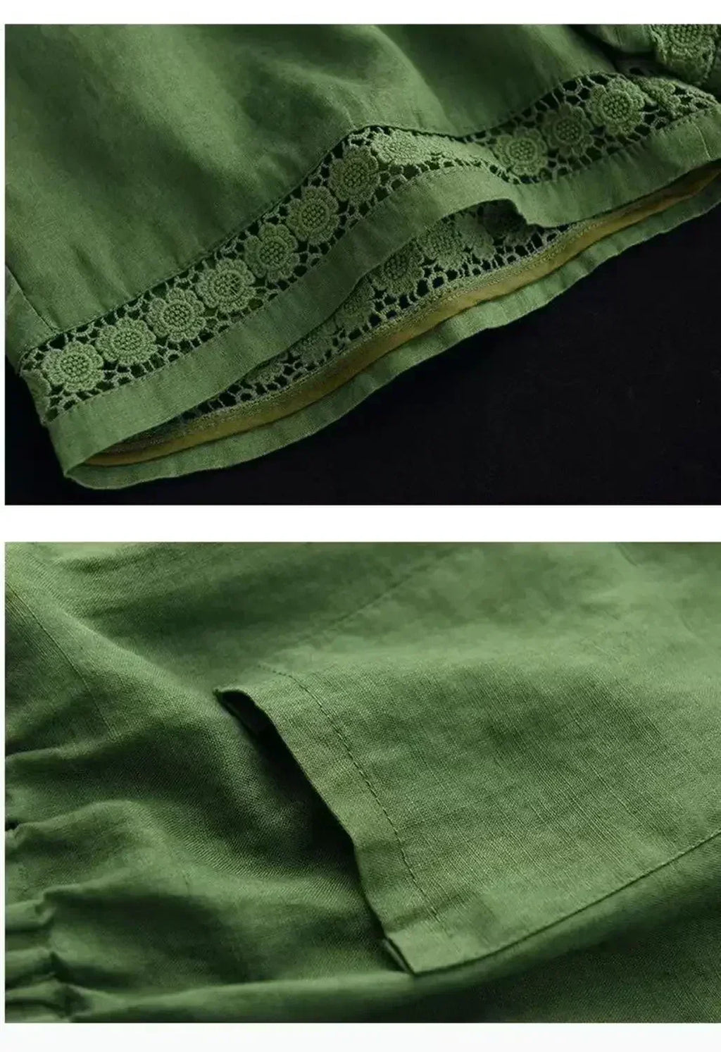 Cotton Linen Vintage High-Waist Elastic New Style Tie-Belt Embroidered Hollow Casual Straight Shorts