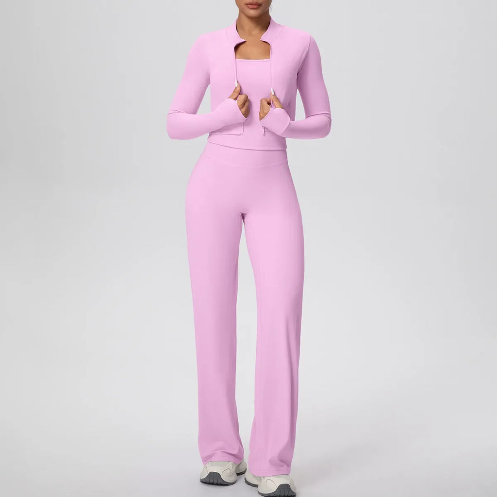 Yoga Set 3PCS Women Workout Sets Sportswear Gym Clothing Fitness zipper Long Sleeve High Waist Leggings Sports Suits Yoga Suit