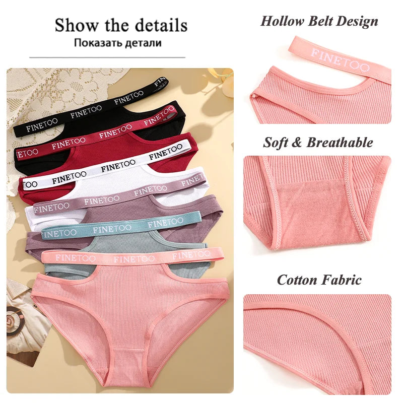 3Pcs Sexy Cotton Double Letter Belt Briefs Women's Panties Hollow Out Intimate Underpants Solid Color Fashion Underwear S-XL