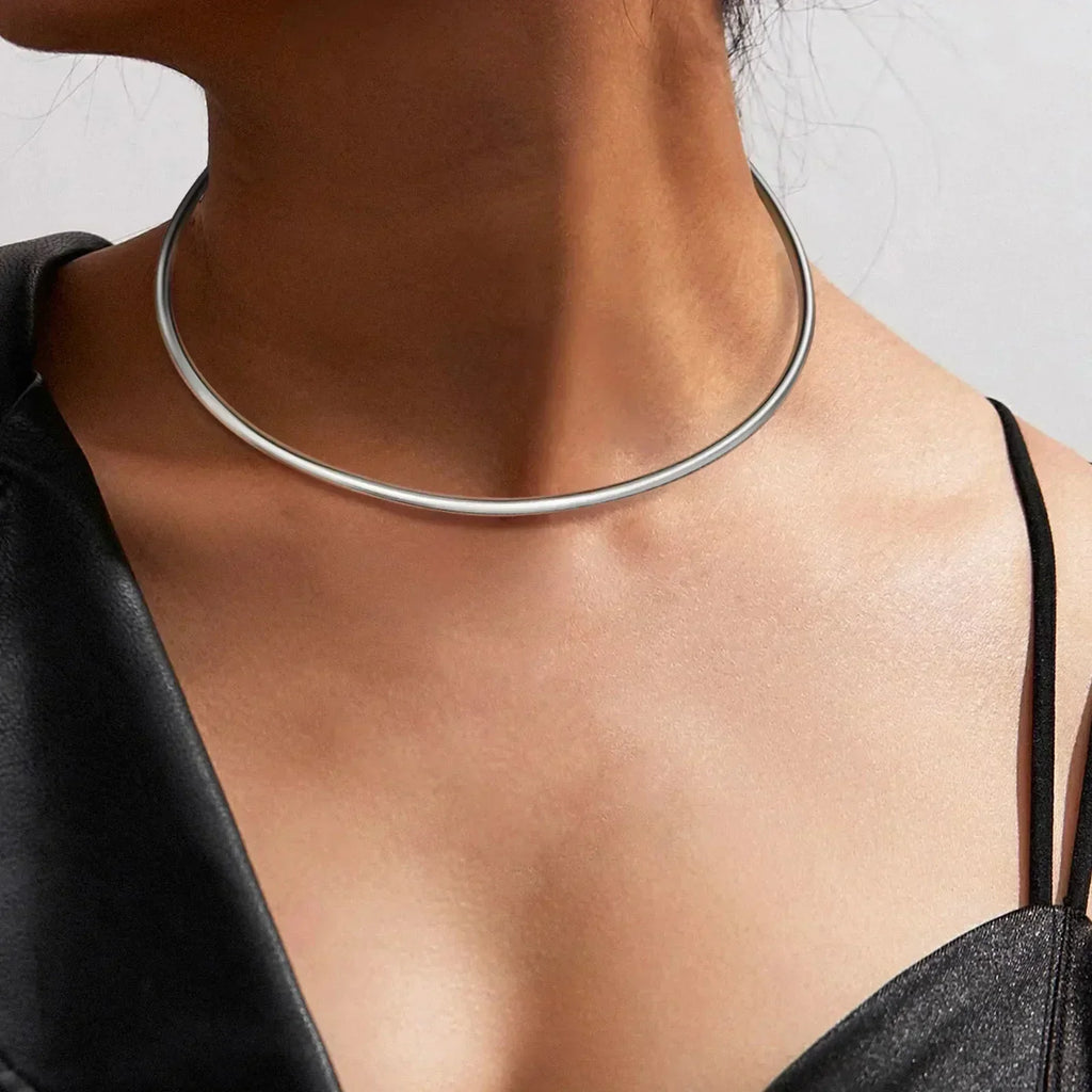 Choker Neck Cuff for Women, Open Collar Choker Torques Necklace Adjustable ,Simple Stainless Steel Jewelry