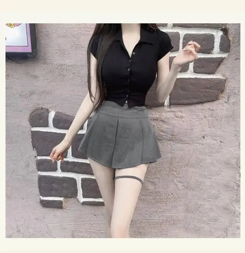 WOMENGAGA Korea Style Sexy Slim High Waist Strap A-line Half Length Skirt Fashion Women Skorts JK Sweet 2023 New  OW3W