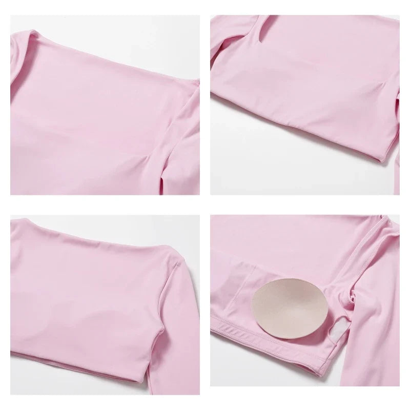 Hearuisavy Summer Casual Quick Dry Sportswear Women Square Neck Gym Top Women Fitness Sports Crop Top Long Sleeve Yoga Clothing