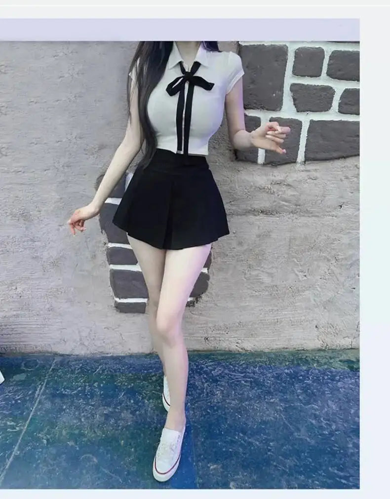 WOMENGAGA Korea Style Sexy Slim High Waist Strap A-line Half Length Skirt Fashion Women Skorts JK Sweet 2023 New  OW3W