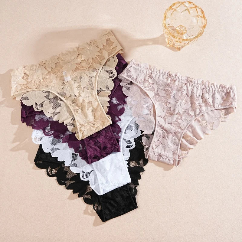 New Sexy Floral Lace Underwire Bras Panties Sets Hollow Out See-Through Romantic Lingerie Underwear Sexy Women Panties S-XL