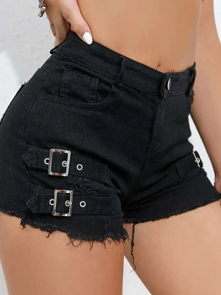 New High-Waisted Sexy Pants Denim Shorts Jeans  Solid Color Thin Charming Elegant Pure Desire Shorts For Woman Beautiful 5AML