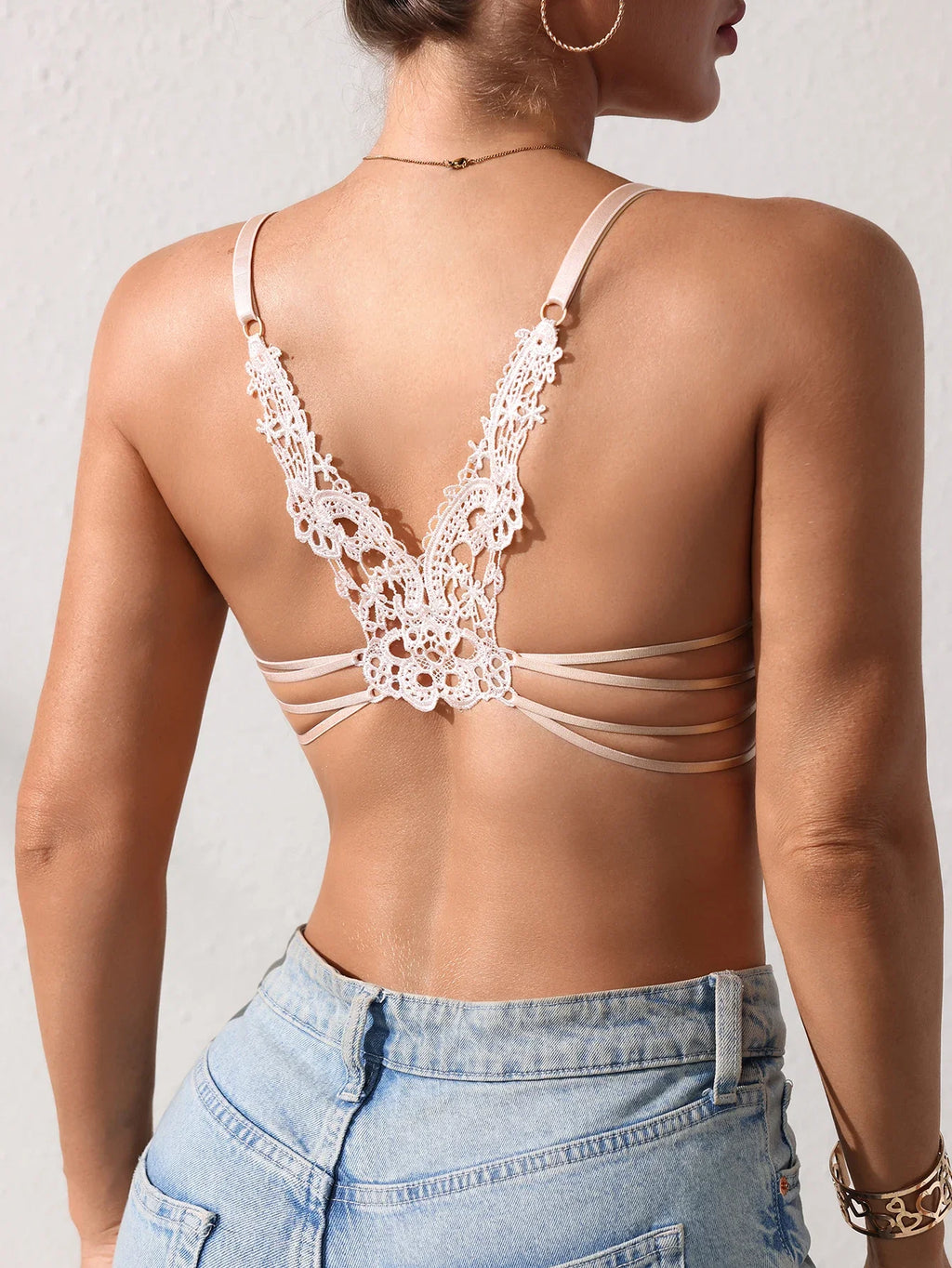 Women's Lace Butterfly Back Beauty Push up Sexy Bras Modern Trend Solid Color Front Buckle Bra for Woman