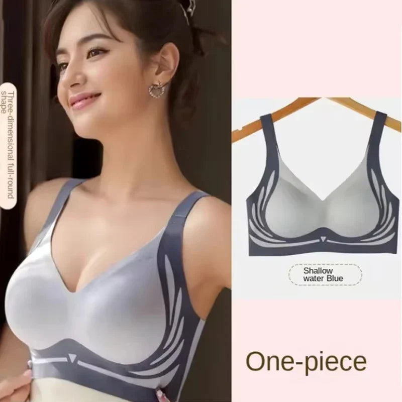 Push-Up Bra Women Seamless Ladies Underwear V-neck No Steel Ring Adjustable Comfortable Thin Top Bra Breathable Gathered