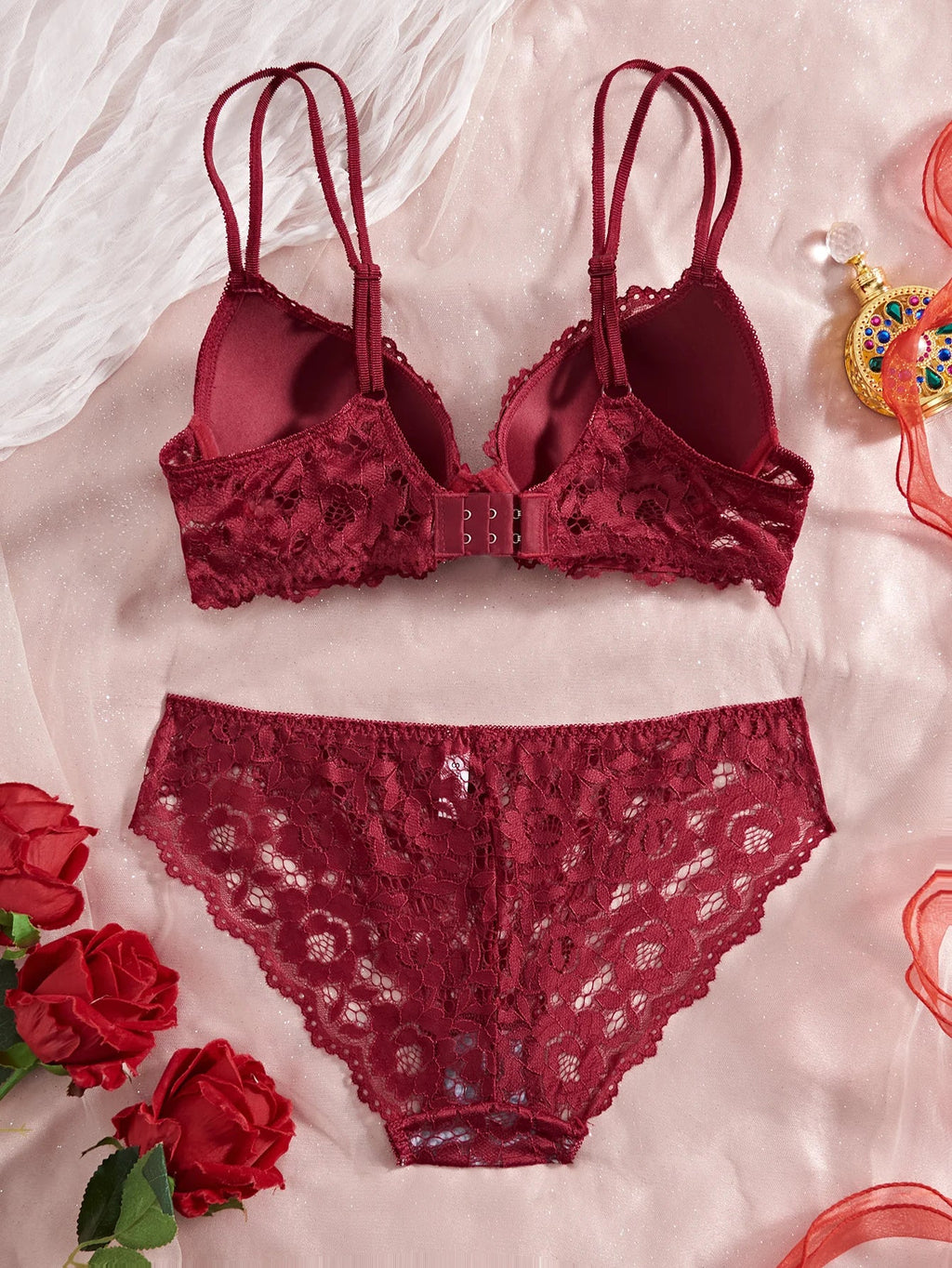 6-Piece Set Lace Women's Underwear Set No Lining Lace Push up Bra Comfortable Fitting Sexy Mesh Lace Panties Women's Bra Set