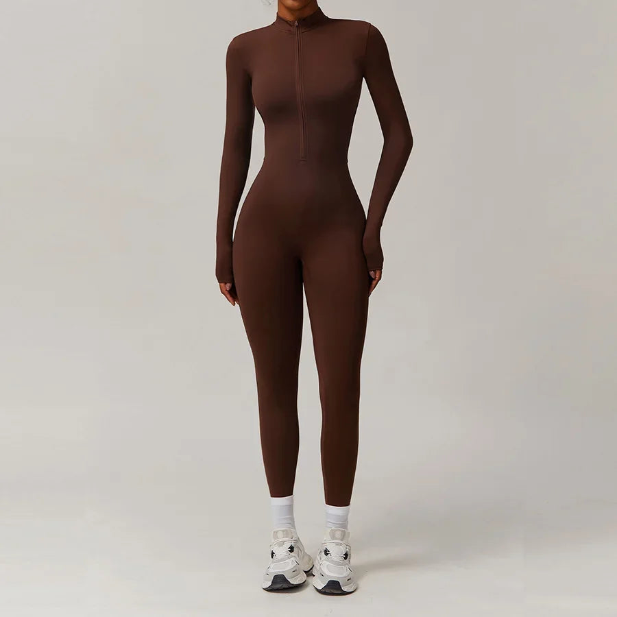 Zipper Workout Jumpsuit Sports Overalls Women Gym Clothing Running Long Sleeves Fitness Gym Tracksuit Short Sportswear Yoga Set