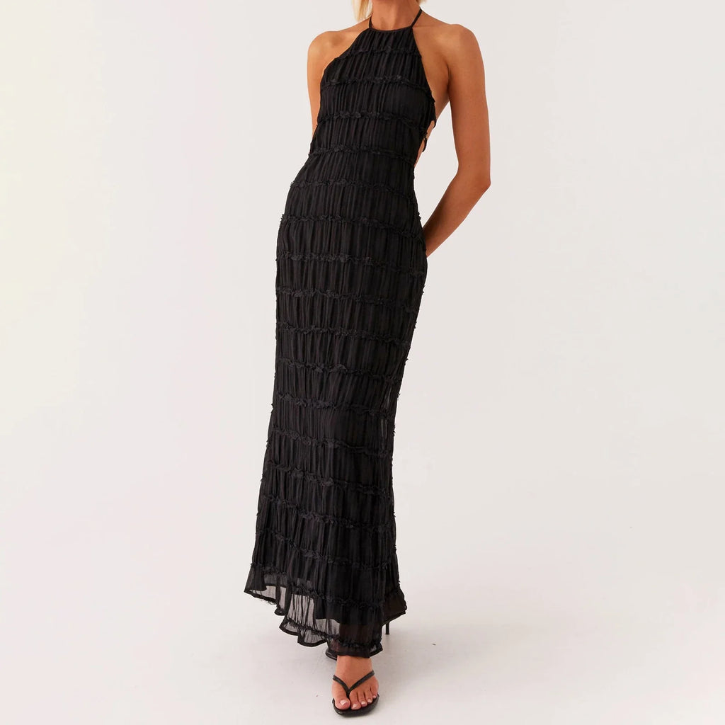 Women Ruched Cocktail Dress Elegant Party Bodycon Dresses Female Long Dress Summer Sleeveless Backless Solid Dress Vestidos