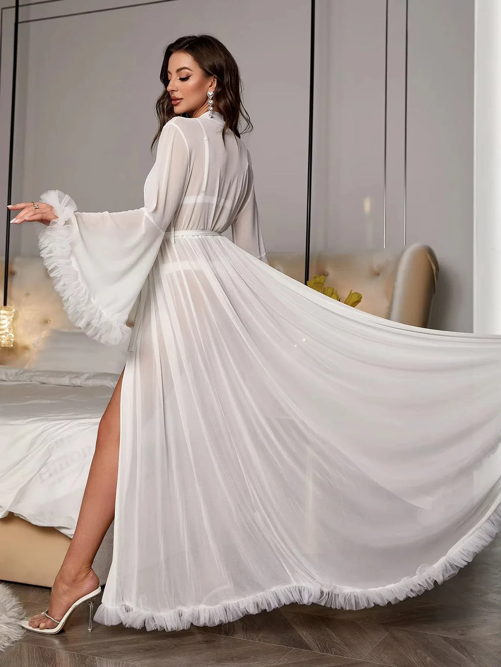 Sexy See-through Lace Sleepwear 2026 New Style Leisure Home Sleep Robe Use Comfortable Polyester Fabric Four Seasons universal
