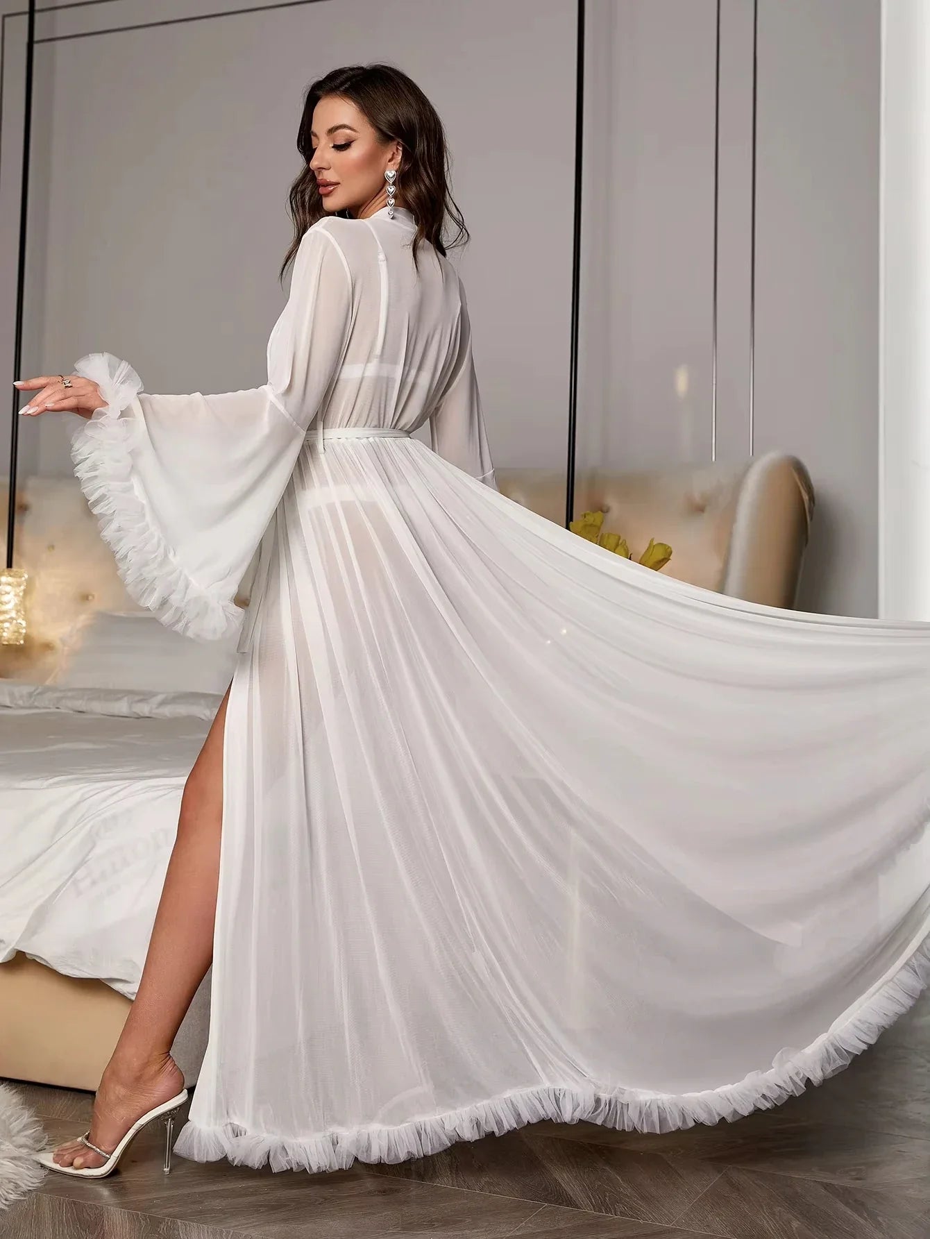 Sexy See-through Lace Sleepwear 2026 New Style Leisure Home Sleep Robe Use Comfortable Polyester Fabric Four Seasons universal