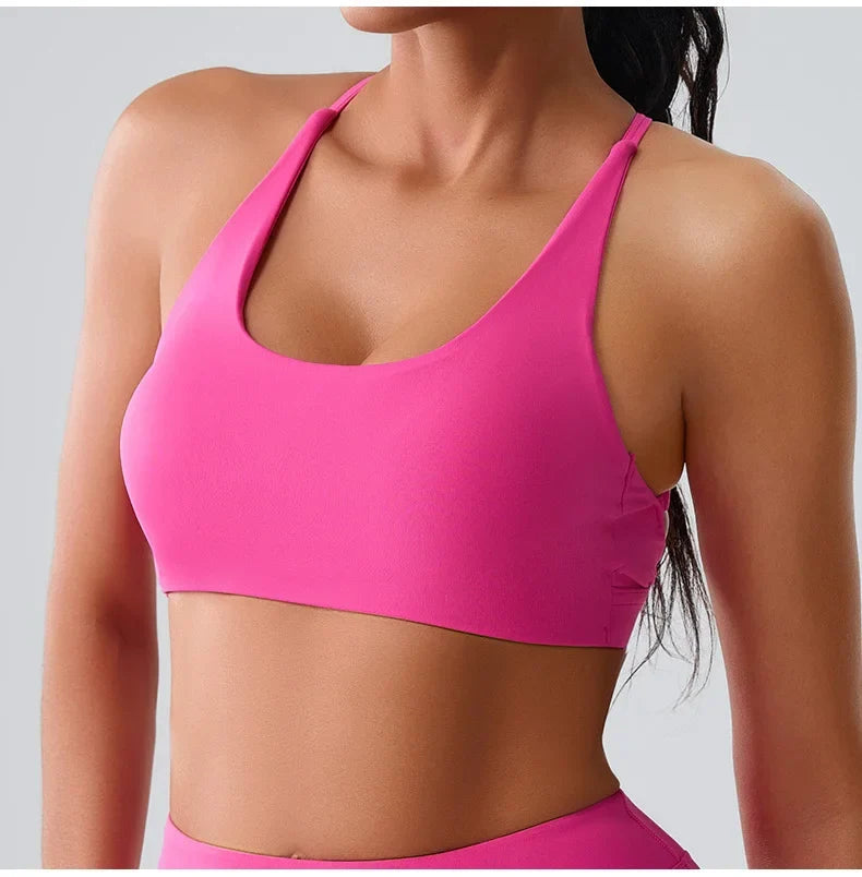 Beautiful Back Cross Back Women Bra Fitness Bra Tights Yoga Vest High Strength Shockproof Gym Sports Top Push Up With Chest Pad