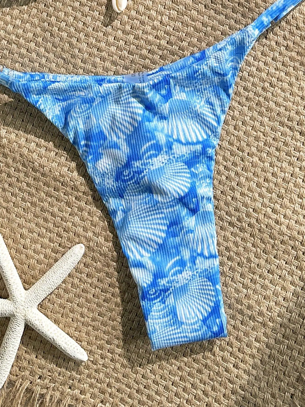 Sexy Blue Shell Print Bikini Set Women Halter Push Up Bra Pleate Thong Swimwear 2026 Beach Bathing Suit Holiday Swimsuit Biquini
