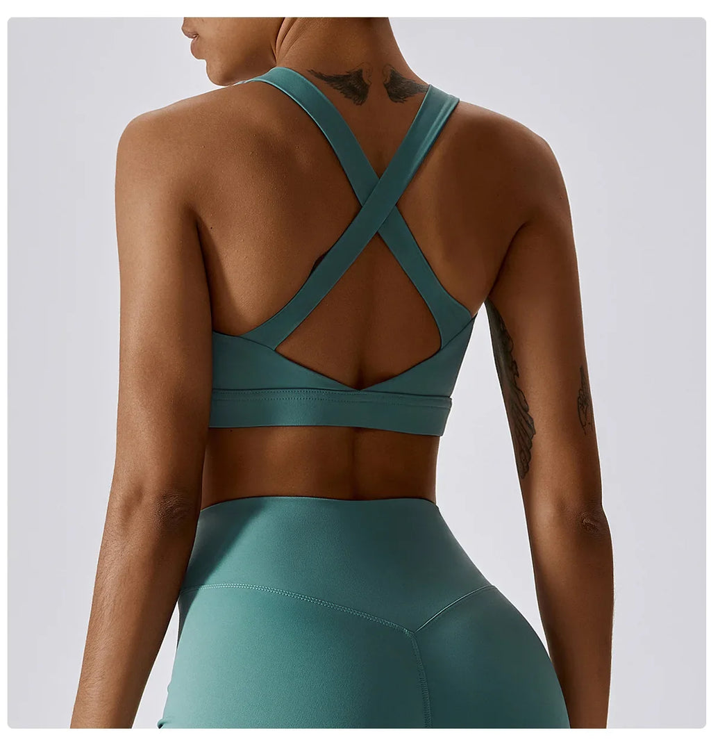 Crossed Shoulder Strap Yoga Bra Chest Pad Running Sports Bra Gym Top Women Stretch Pull Up Underwear Women Vest Fitness Tank Top