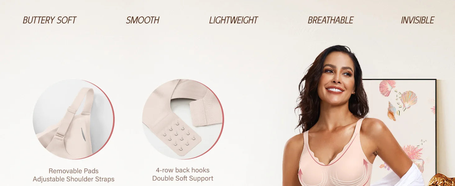 Women's Wavy Smooth Bra Wire-free and Seamless Bra Supports Side Breast Prevents Sagging Comfortable and Pushes Up