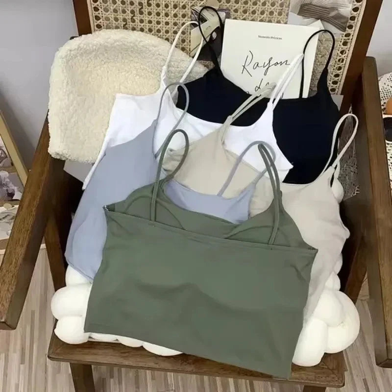 Summer Bra Top Sexy Women Ice Silk Crop Top Seamless Tube Tops Camisole Underwear Korean Fashion Solid Padded Bralette Vest