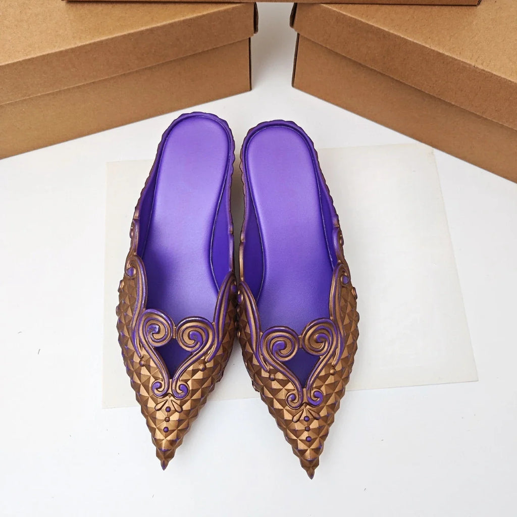 Original Brand Style Women Pointed-toe Crystal High Heel Slippers  Girl Retro Elegance Slippe Ladies Fashion witch Summer Slides