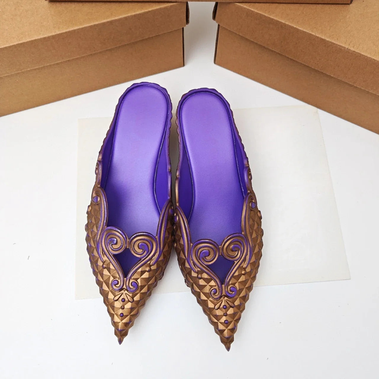 Original Brand Style Women Pointed-toe Crystal High Heel Slippers  Girl Retro Elegance Slippe Ladies Fashion witch Summer Slides