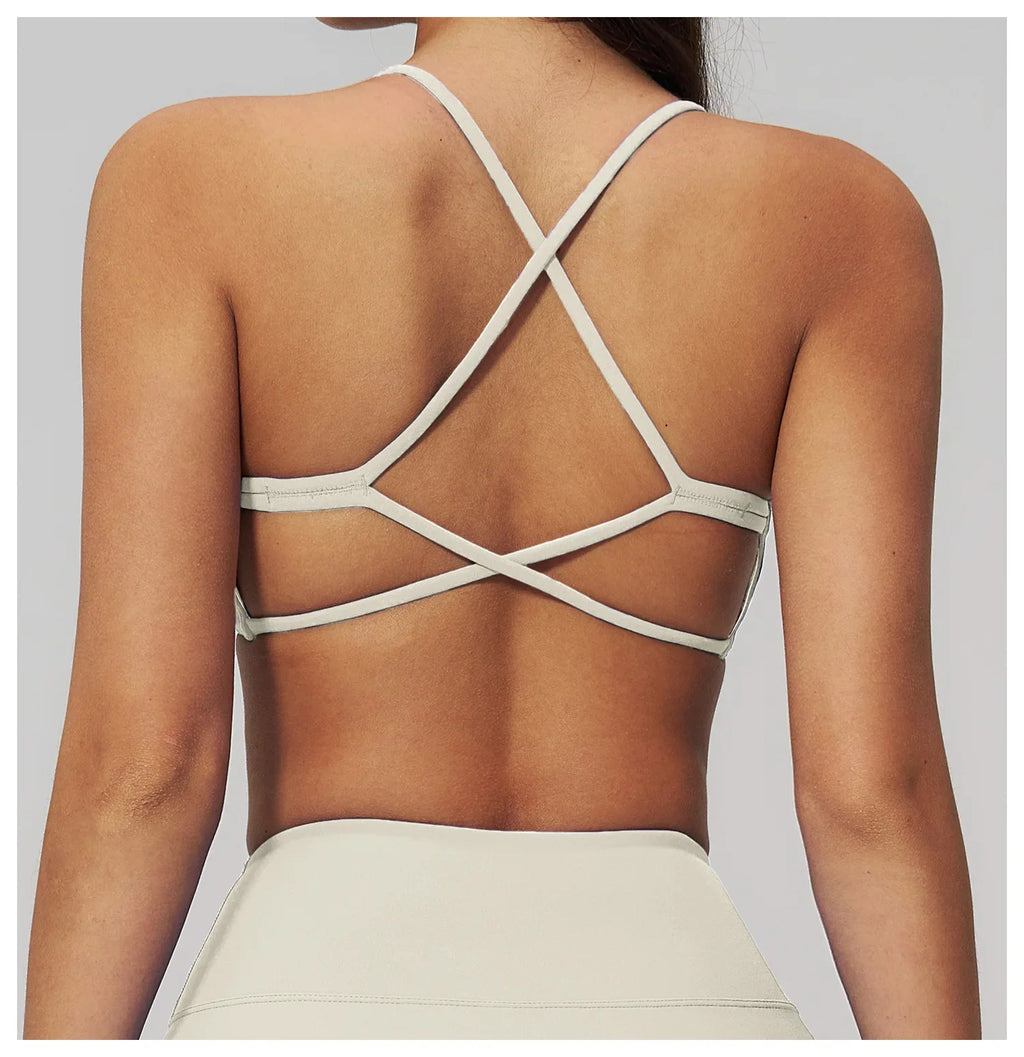 Summer U-Shaped Multi-Strap Cross Back Women Pilates Fitness Sports Bra Top Gym Yoga Athletic Tight Workout Jog With Chest Pad