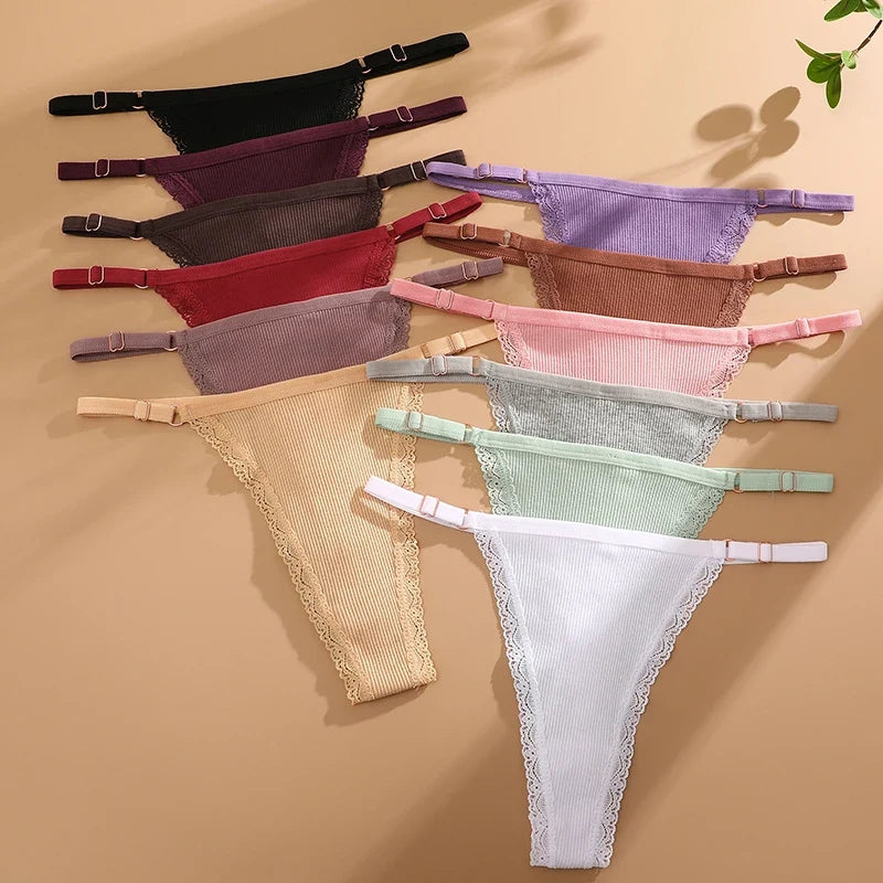 3Pcs G-String Cotton Sexy Women Thongs Adjustable Belt Seamless Panties Breathable Low Waist Lingerie Female Soft Solid Color