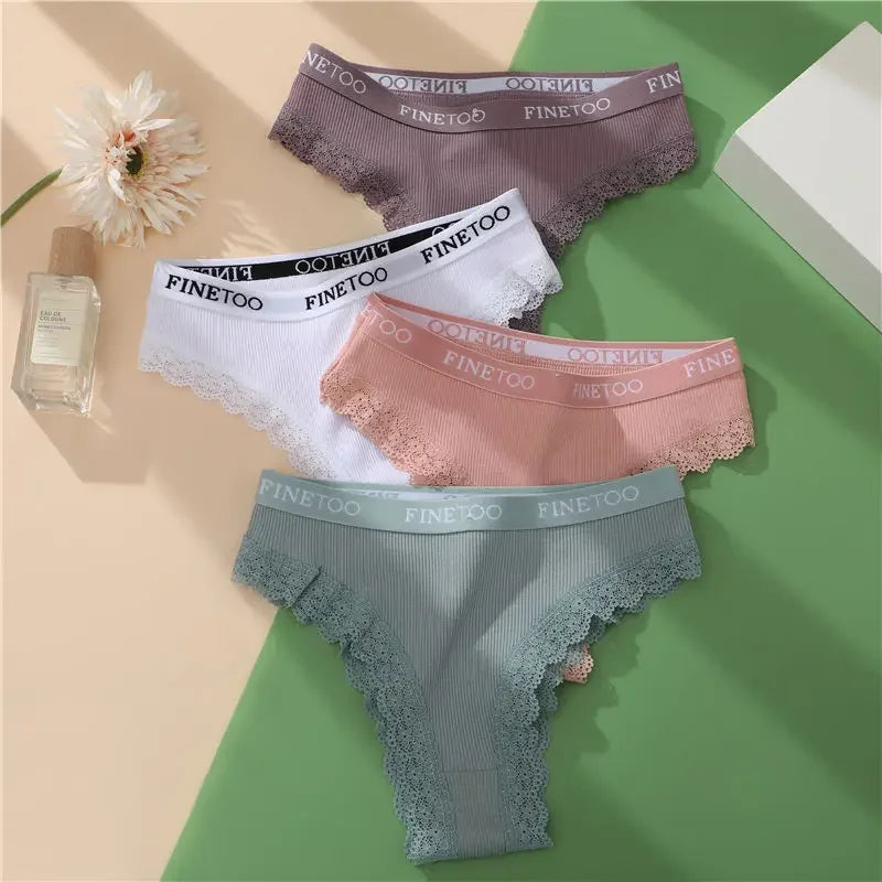 FINETOO 2Pcs/Set Women Cotton Brazilian Panties Plus Size M-2XL Lingerie Sexy Lace Underwear Low Rise Girls Intimates Underpants