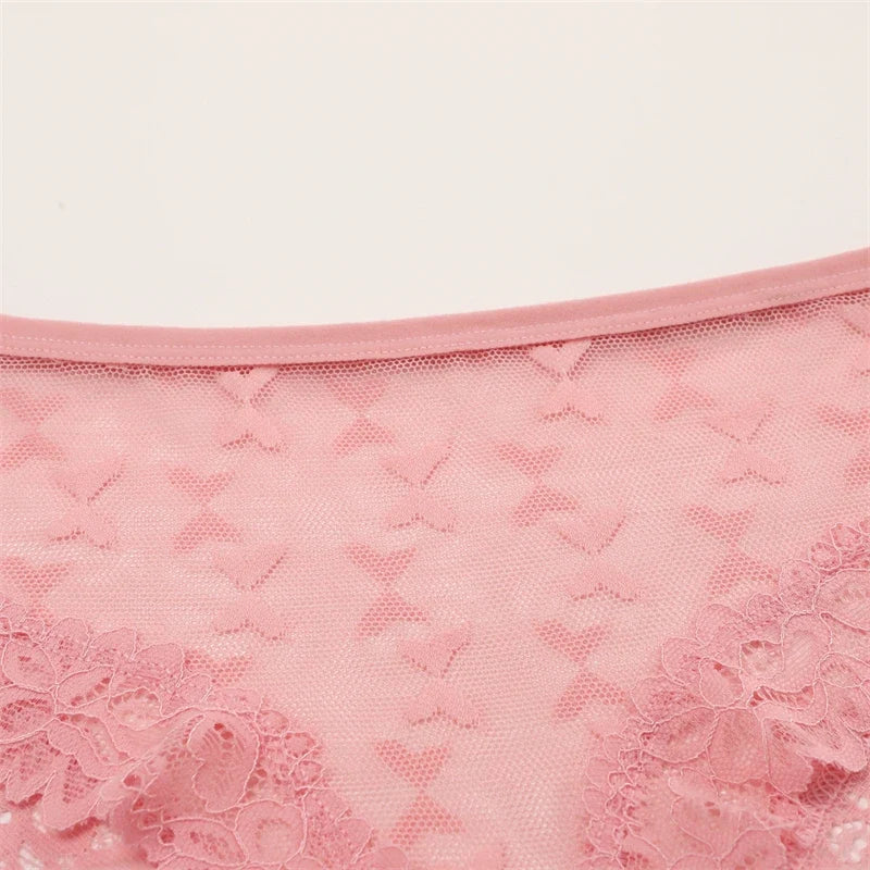 4PCS Lace Bikini Briefs Panties Women's Transparent Lingerie Sexy Female Underpants Floral Lace Perspective Waist Band Briefs