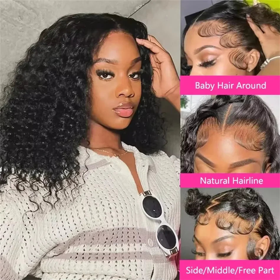 Curly Human Hair Pre Plucked Short BOB Wig 200% Density 13x4 HD Lace Front Wig Human Hair Deep Wave Brazilian Lace Frontal Wig