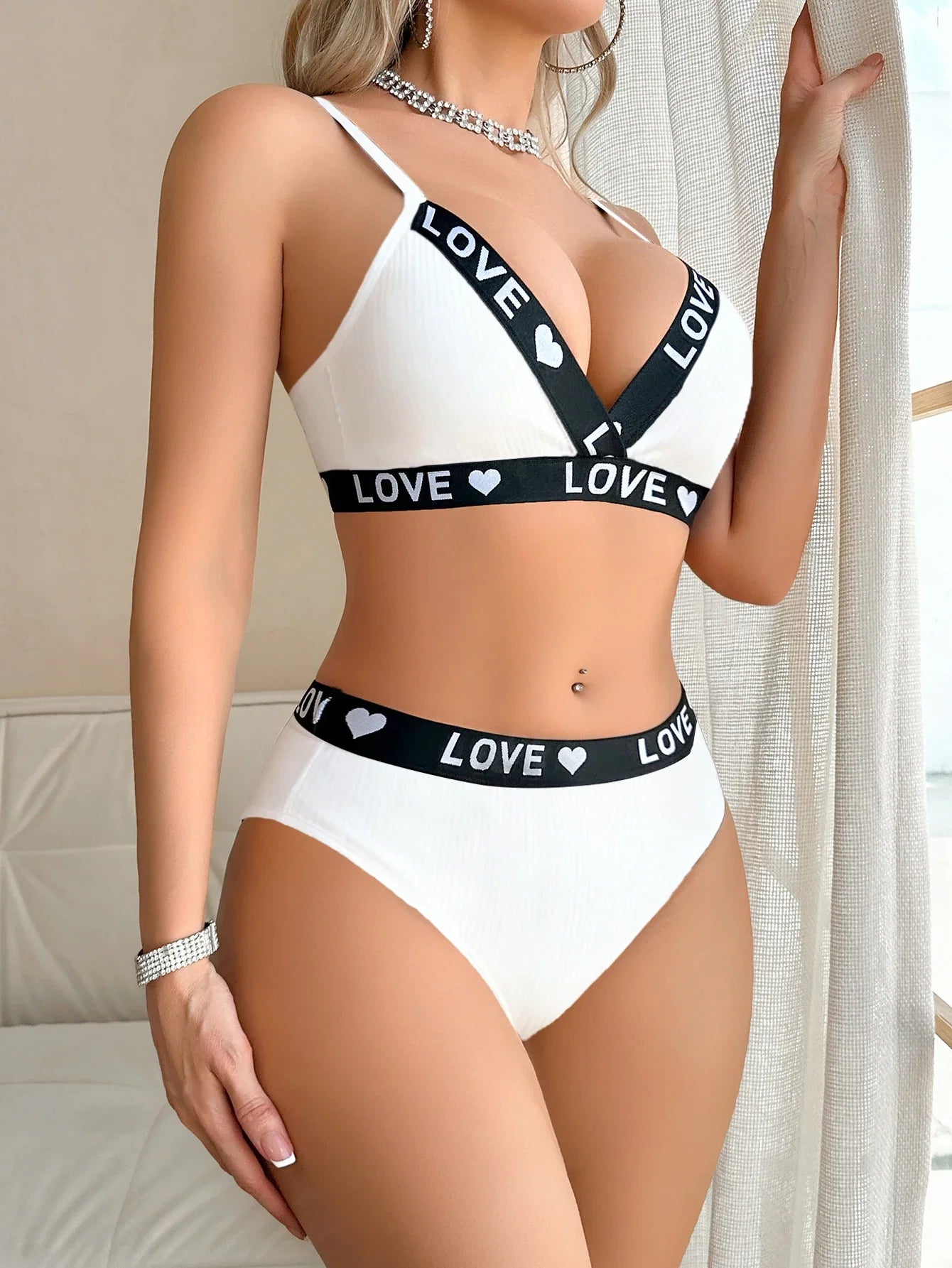 1 to 3-Piece Set Cotton Women's Underwear Set Rib Letter Print Removable Inner Wireless Push up Bra Soft Sexy Women's Underwear