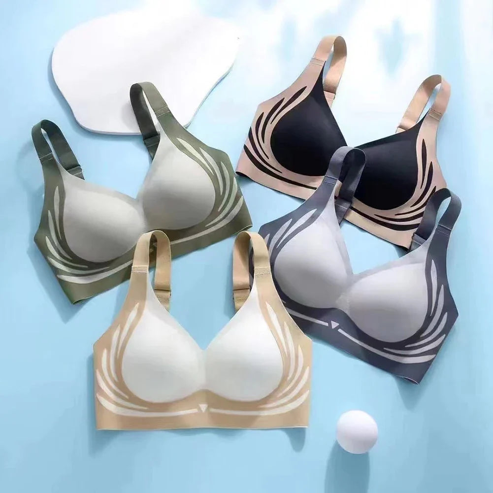 Push-Up Bra Women Seamless Ladies Underwear V-neck No Steel Ring Adjustable Comfortable Thin Top Bra Breathable Gathered