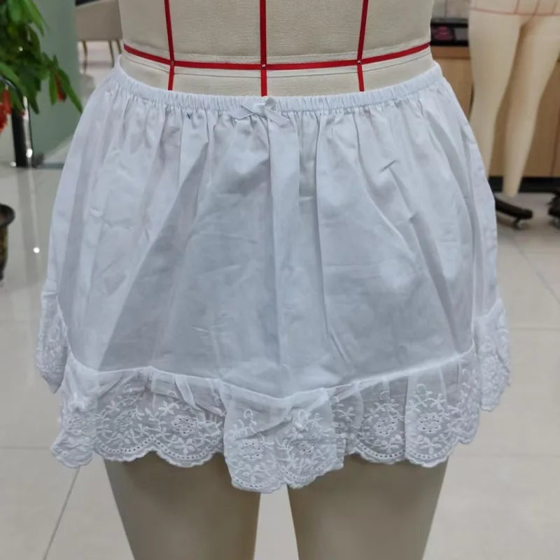 Cute Y2K Goth Summer Mini Skirts Women Lace Lolita Short Skirts White Floral Eyelet Hem Skirt Club Party Female A-line Skirts