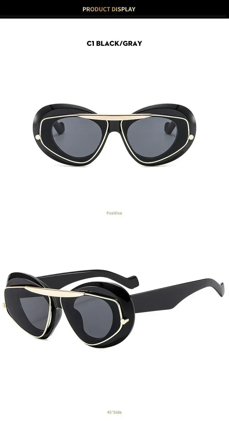New Y2k Fashion Large Frame Sunglasses Ins Street Shot Cat's Eye Glasses Retro Personality Anti-ultraviolet Sunglasses