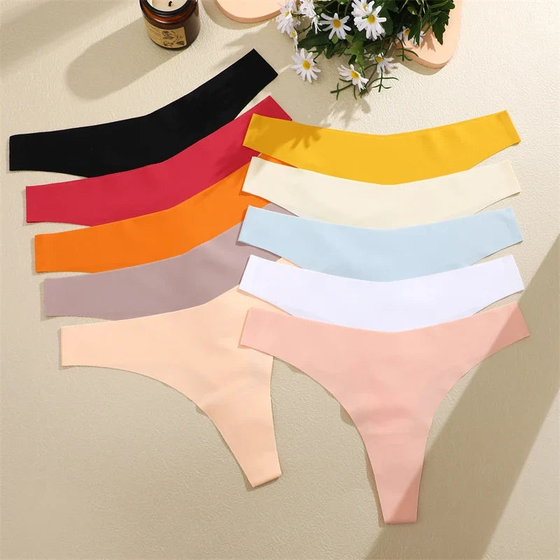 10PCS/Set Seamless Ice Silk Panties Women V-Waist Underwear Sexy Sports Briefs Panties Female Soft Ultra-thin Lingerie G-string