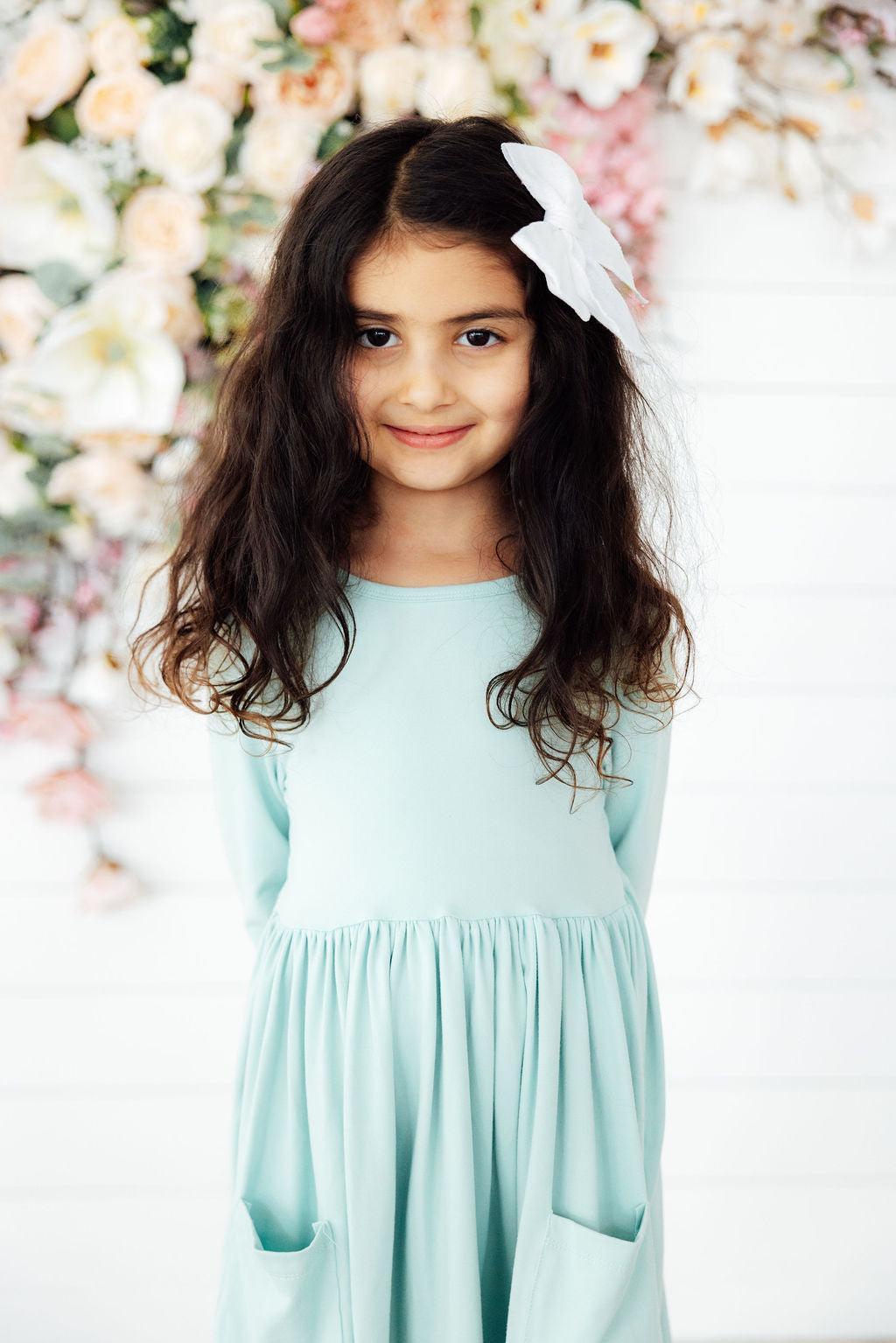 Sage 3/4 Sleeve Pocket Twirl Dress