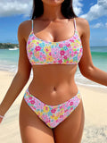 Sexy Pink Floral Print Bikini Set 2024 Women Halter Pleate Push Up High Waist Swimsuit Brazilian Bathing Suit Two Piece Swimwear