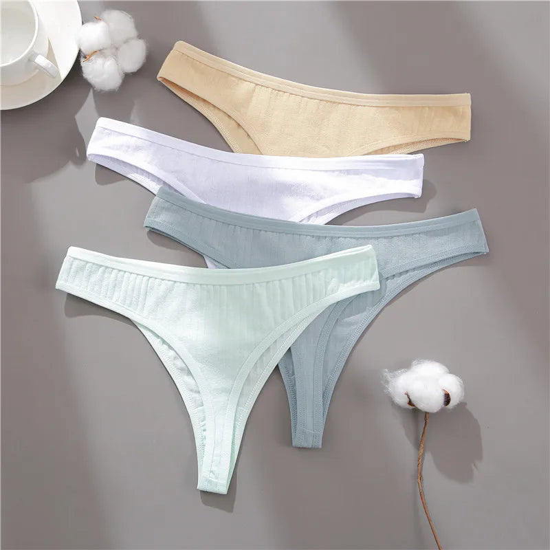 Women Cotton Thongs Panties Sexy Low Waist T-Back G-string Underpants Thongs Girls S-XL Intimates Lingerie Breathable Bikini New