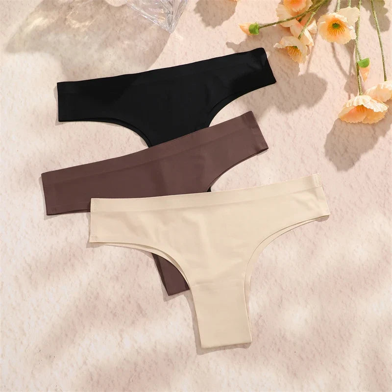 3PCS Seamless Ultra-thin Brazilian panties Maillard Panties Women Ice Silk Underwear Sexy Panty Low Waist G-string Female Solid