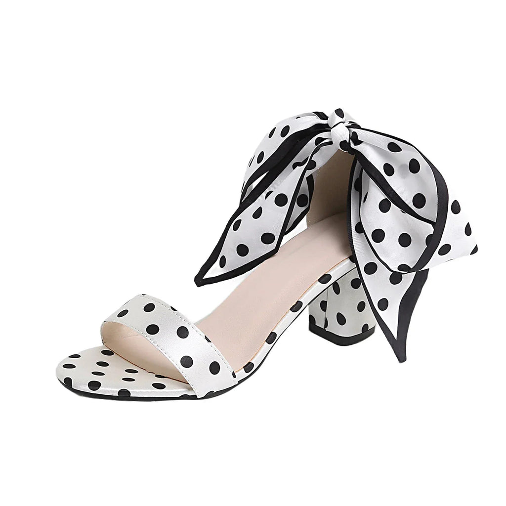 Vintage Black White Polka Dots Ankle Strap Sandals Women Summer 2026 Lace Up Bowknot High Heel Sandals Woman's Y2K 90S Shoes
