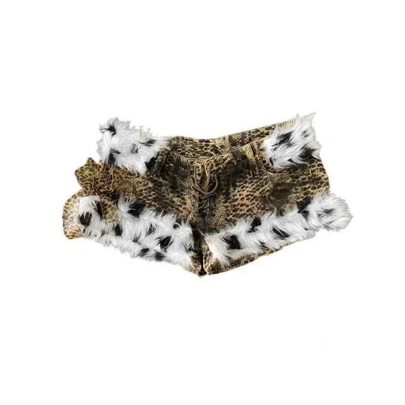 American millennial hottie y2k subculture leopard print casual shorts for women summer trendy burr high quality splicing shorts