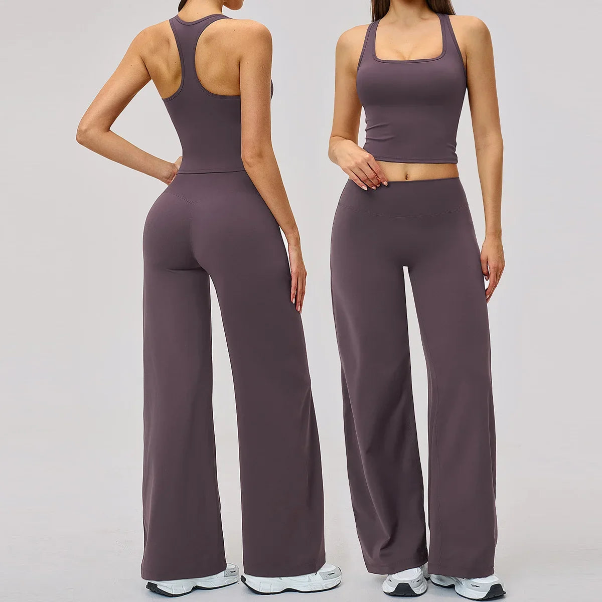 2 Piece Yoga Clothes Women Tracksuit Athletic Wear Pilates Fitness Suit Gym Workout Sets Push Up Sports Vest Wide Leg Pant Suit