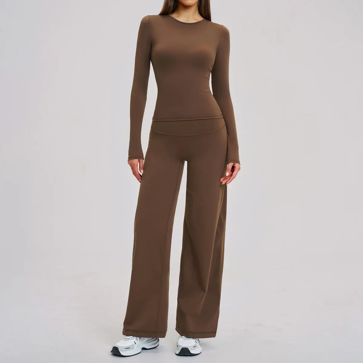 Yoga Set 2 Pieces Women Fitness Sportswear Gym Loose wide-leg pants Long-sleeved T-shirt Sports Crop Tops Tracksuit Workout Wear