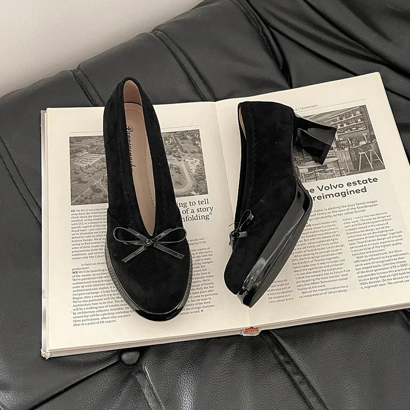 Women's High Heels 2025 Spring Autumn New Vintage Fashion Bow Knot Party Chunky Heels Outdoor Non Slip Luxury Mary Jane Shoes