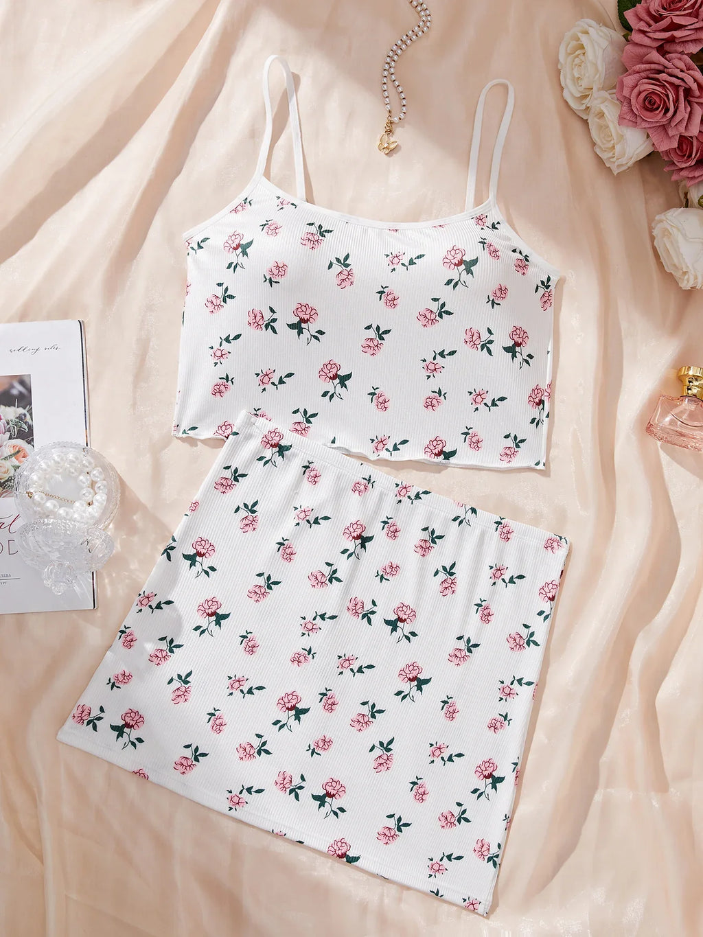Women Cute Nightgown Underwear Nightdress Suit Female Nighties Cami Top Printed Shorts Soft Pyjamas Loungewear