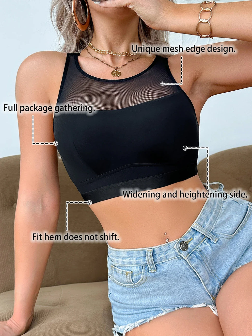 Women's Sexy Bras Breathable Mesh Seamless Yoga Sports Camisole Wireless Single-Layer Bra