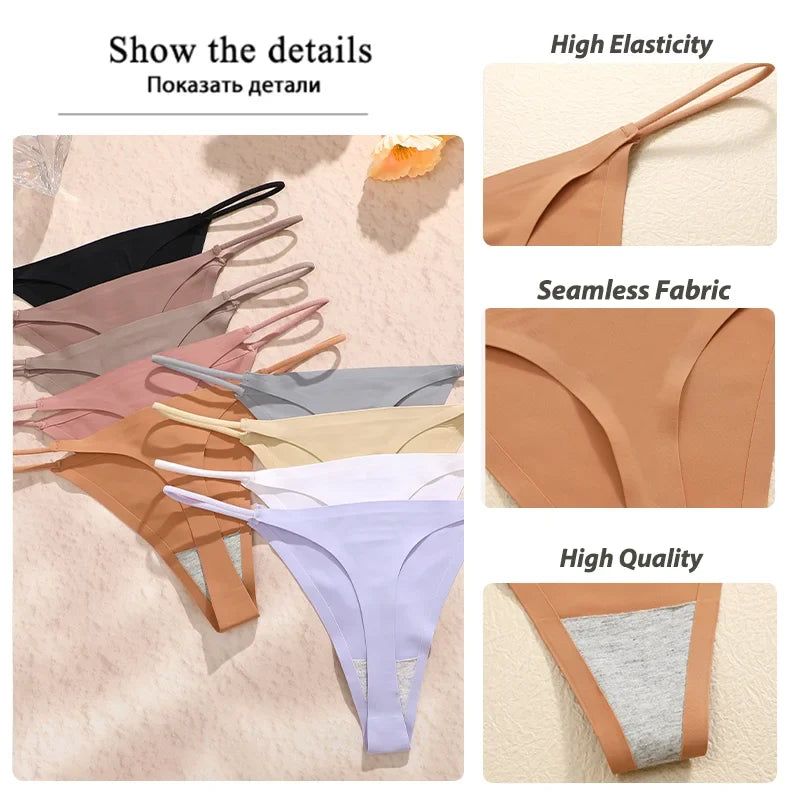 8Pcs/Set Seamless Thong Women Invisible Thin Strap Low Waist High Stretch Flexibility Panties Sexy Underwear Briefs T-back