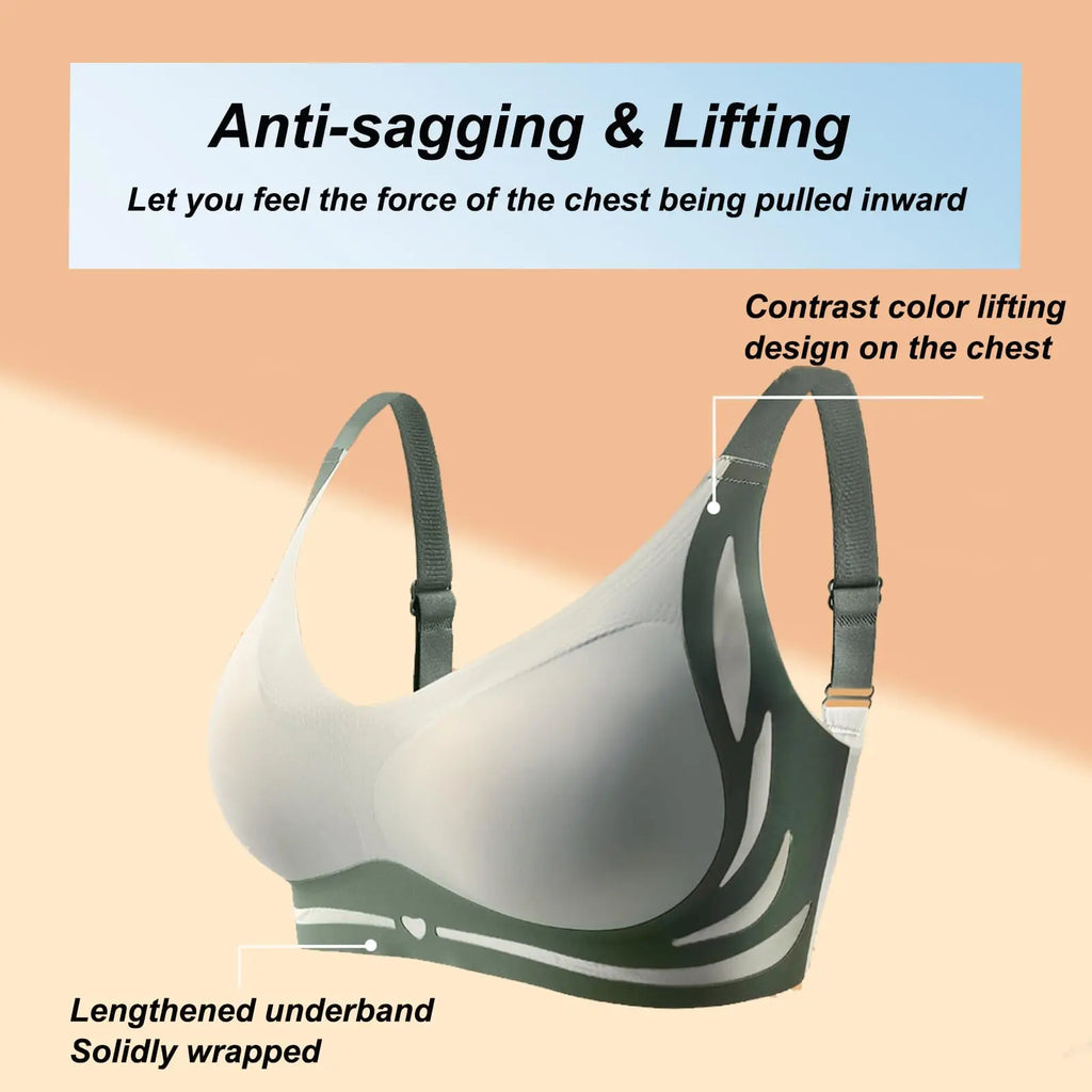 Push-Up Bra Women Seamless Ladies Underwear V-neck No Steel Ring Adjustable Comfortable Thin Top Bra Breathable Gathered