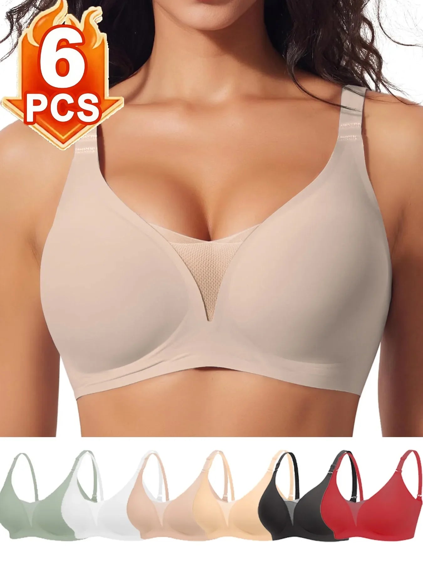 6pcs Women’s Bra Panties Everyday Wireless Push Up Lingerie Soft Briefs Seamless Bralettes, Breathable Padded Comfort Underpants