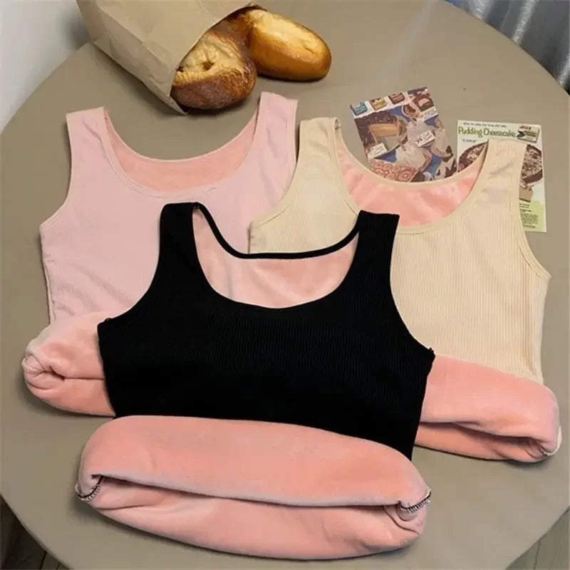 Women Winter Warm Camisoles Velvet Tops Thickened Undershirt Female Sleeveless Thermal Underwear Cozy Camisole Warm Sling